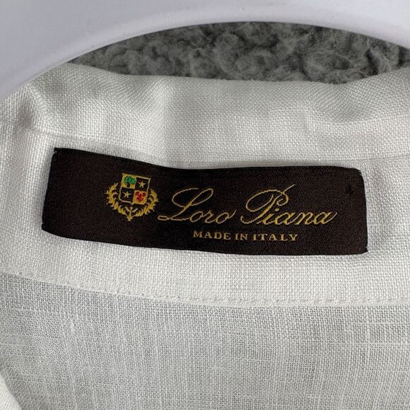 Loro Piana White Embroidered Linen Button-Up Shirt Size Large Made in Italy - Picture 4 of 10